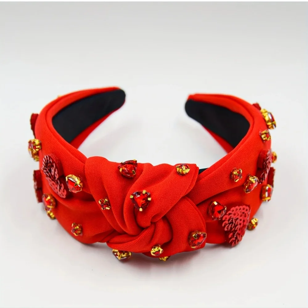 NWT Valentine's Day Heart headband top knot hearts gold red